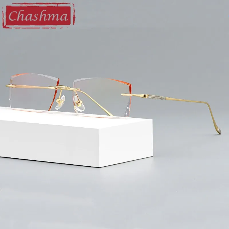 Chashma Ottica Men's Rimless Square Titanium Eyeglasses Tinted Lenses 9083