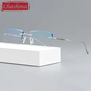 Chashma Ottica Men's Rimless Square Titanium Eyeglasses Tinted Lenses 9083