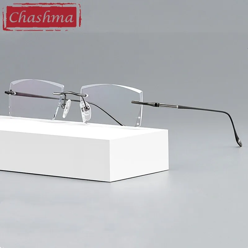 Chashma Ottica Men's Rimless Square Titanium Eyeglasses Tinted Lenses 9083