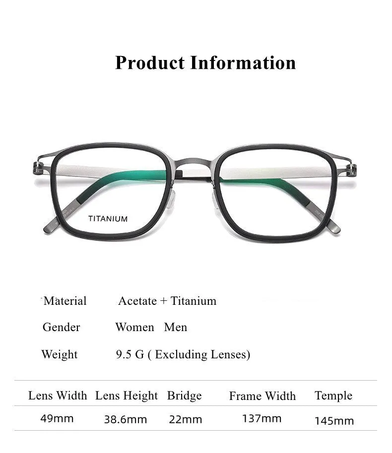 Chashma Ottica Unisex Full Rim Square Acetate Titanium Eyeglasses 9912