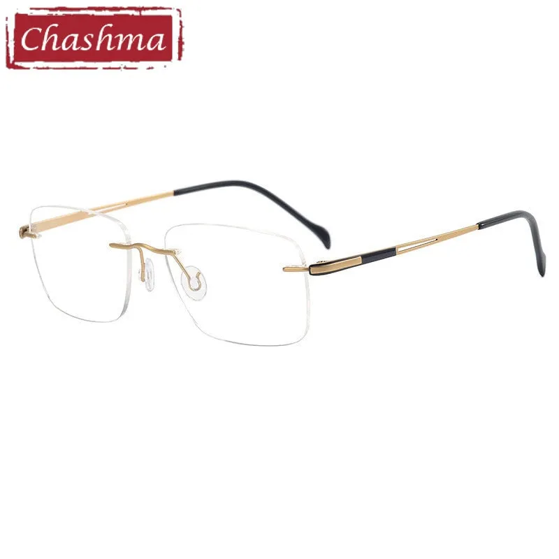 Chashma Ottica Unisex Rimless Square Titanium Customized Lens Shape Eyeglasses 16068