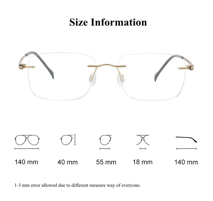 Chashma Ottica Unisex Rimless Square Titanium Customized Lens Shape Eyeglasses 16068