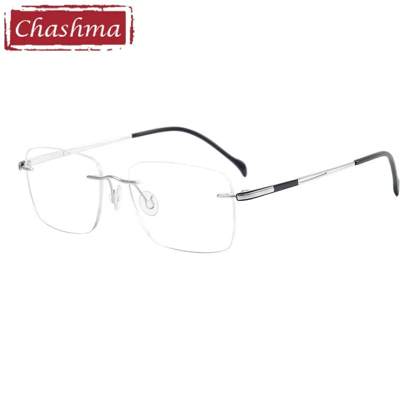 Chashma Ottica Unisex Rimless Square Titanium Customized Lens Shape Eyeglasses 16068