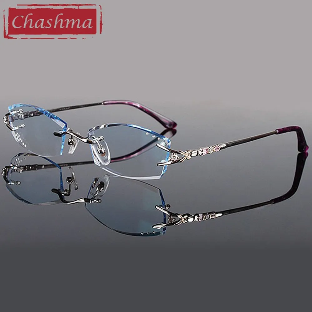 Chashma Ottica Women's Rimless Irregular Rectangle Titanium Eyeglasses Tinted Lenses 1006