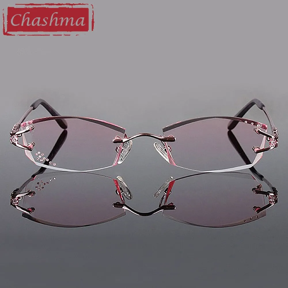 Chashma Ottica Women's Rimless Irregular Rectangle Titanium Eyeglasses Tinted Lenses 1006