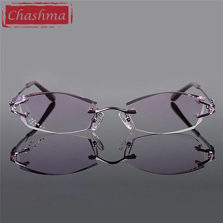 Chashma Ottica Women's Rimless Irregular Rectangle Titanium Eyeglasses Tinted Lenses 1006