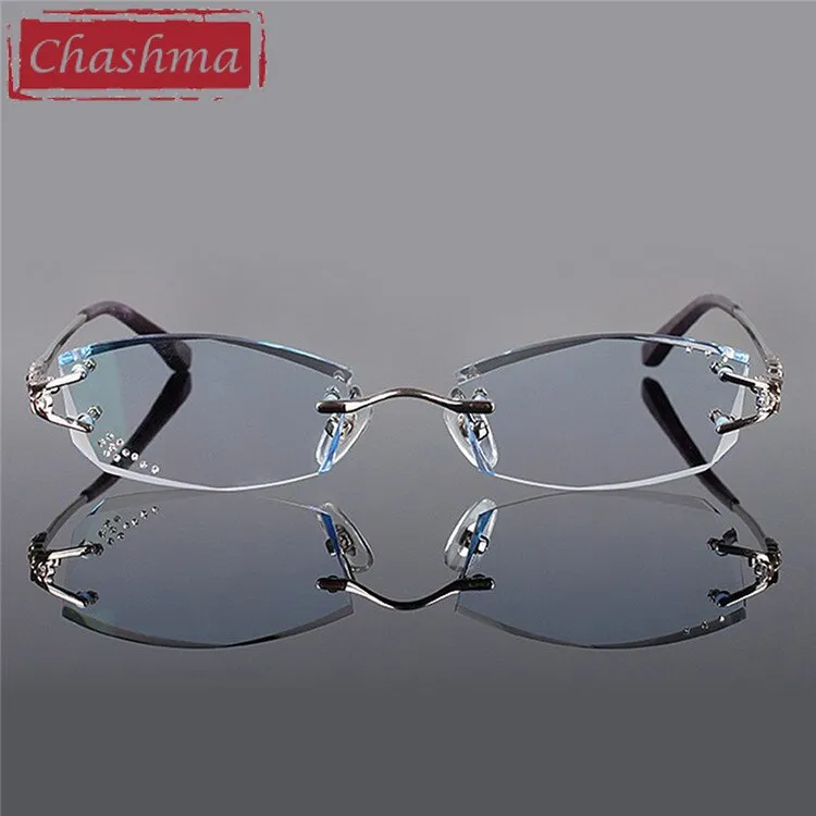 Chashma Ottica Women's Rimless Irregular Rectangle Titanium Eyeglasses Tinted Lenses 1006