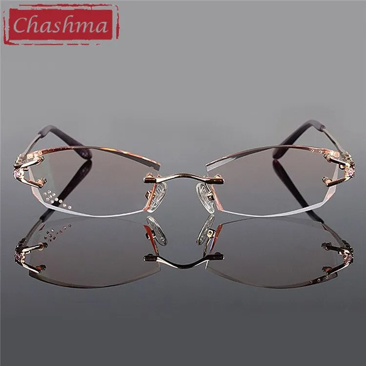 Chashma Ottica Women's Rimless Irregular Rectangle Titanium Eyeglasses Tinted Lenses 1006