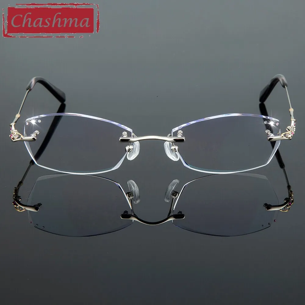 Chashma Ottica Women's Rimless Irregular Rectangle Titanium Eyeglasses Tinted Lenses 8015