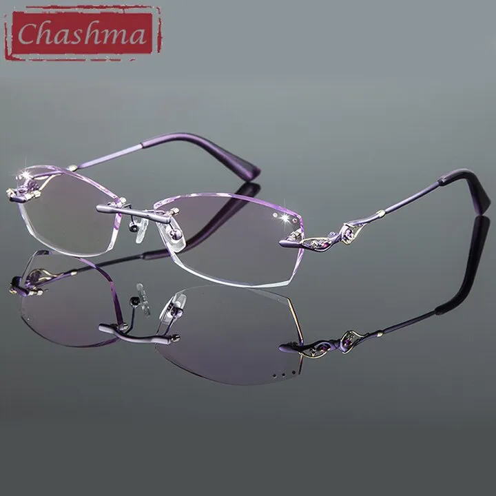 Chashma Ottica Women's Rimless Irregular Rectangle Titanium Eyeglasses Tinted Lenses 8015