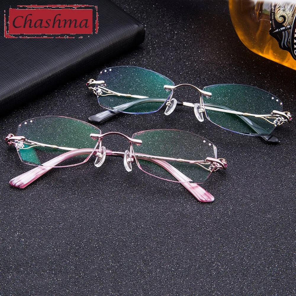 Chashma Ottica Women's Rimless Irregular Rectangle Titanium Eyeglasses Tinted Lenses 8015