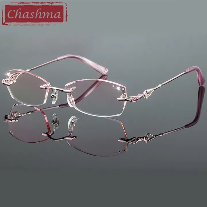 Chashma Ottica Women's Rimless Irregular Rectangle Titanium Eyeglasses Tinted Lenses 8015