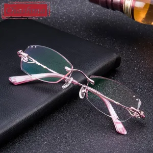 Chashma Ottica Women's Rimless Irregular Rectangle Titanium Eyeglasses Tinted Lenses 8015