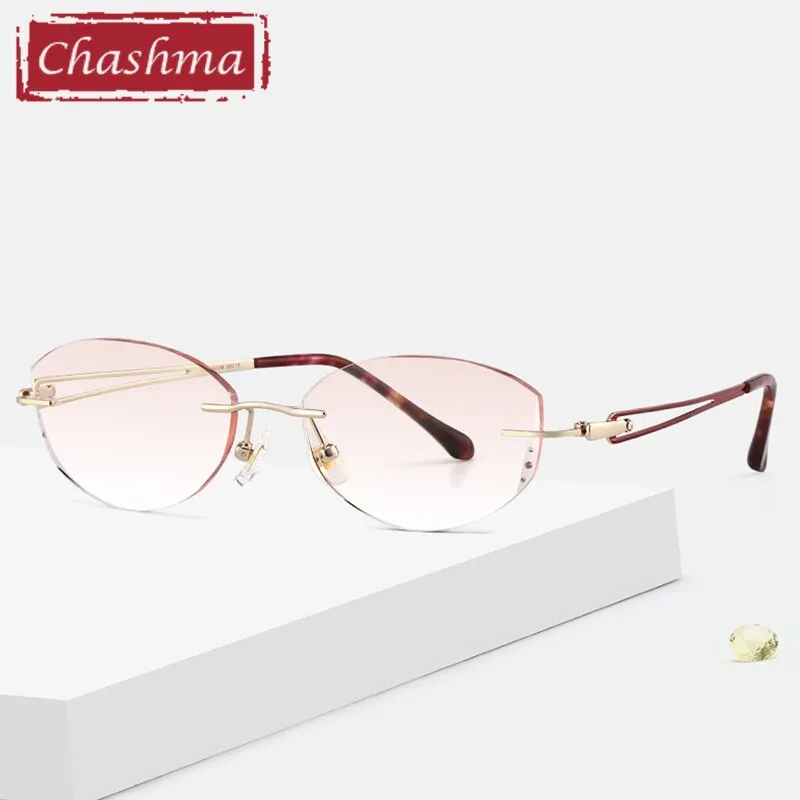 Chashma Ottica Women's Rimless Oval Cat Eye Titanium Eyeglasses Tinted Lenses 99018