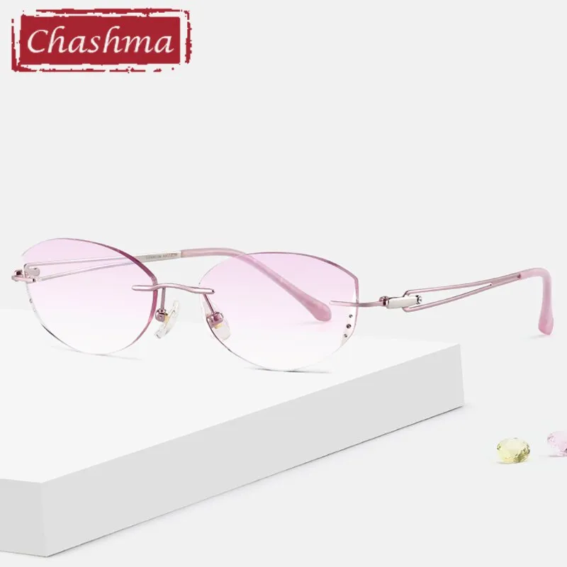 Chashma Ottica Women's Rimless Oval Cat Eye Titanium Eyeglasses Tinted Lenses 99018