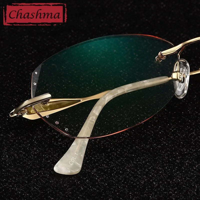 Chashma Ottica Women's Rimless Rectangle Cat Eye Titanium Eyeglasses Tinted Lenses 8108