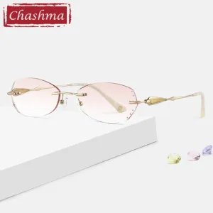 Chashma Ottica Women's Rimless Rectangle Cat Eye Titanium Eyeglasses Tinted Lenses 8108