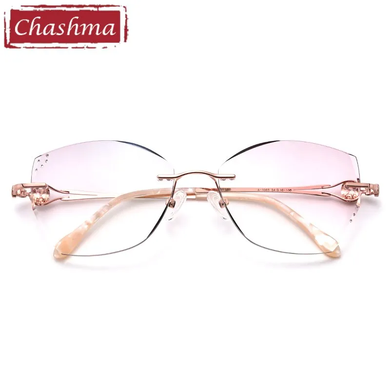 Chashma Ottica Women's Rimless Square Cat Eye Titanium Eyeglasses Tinted Lenses 98101