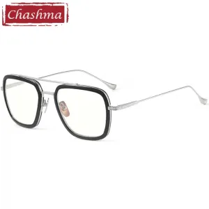 Chashma Unisex Full Rim Square Double Bridge Acetate Titanium Eyeglasses T927