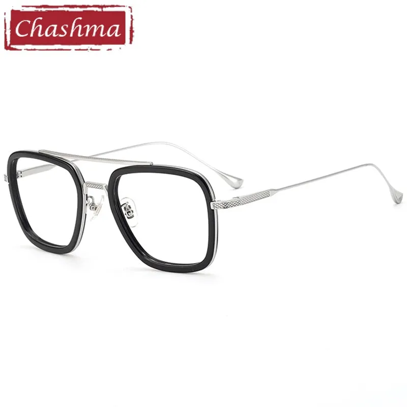 Chashma Unisex Full Rim Square Double Bridge Acetate Titanium Eyeglasses T927