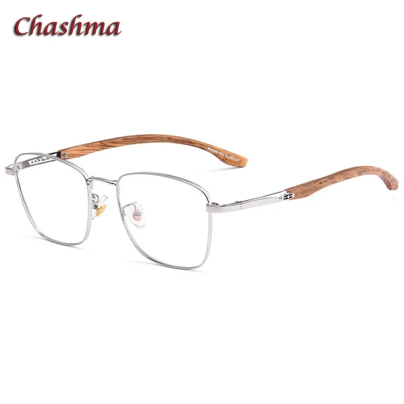 Chashma Unisex Full Rim Square Stainless Steel Frame Wood Temple Eyeglasses