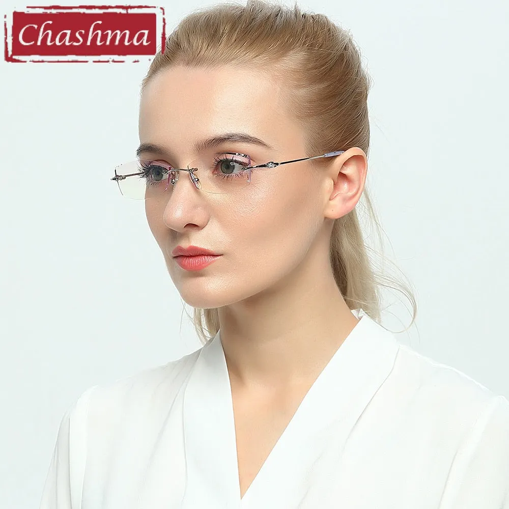 Chashma Women's Rimless Eyeglasses Diamond Cut Tint Lenses 3085