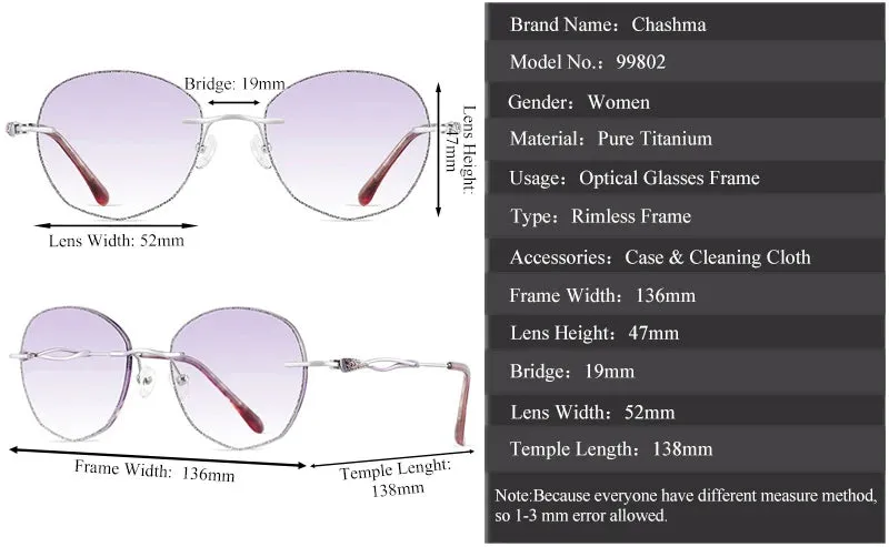 Chashma Women's Rimless Round Titanium Eyeglasses 99802