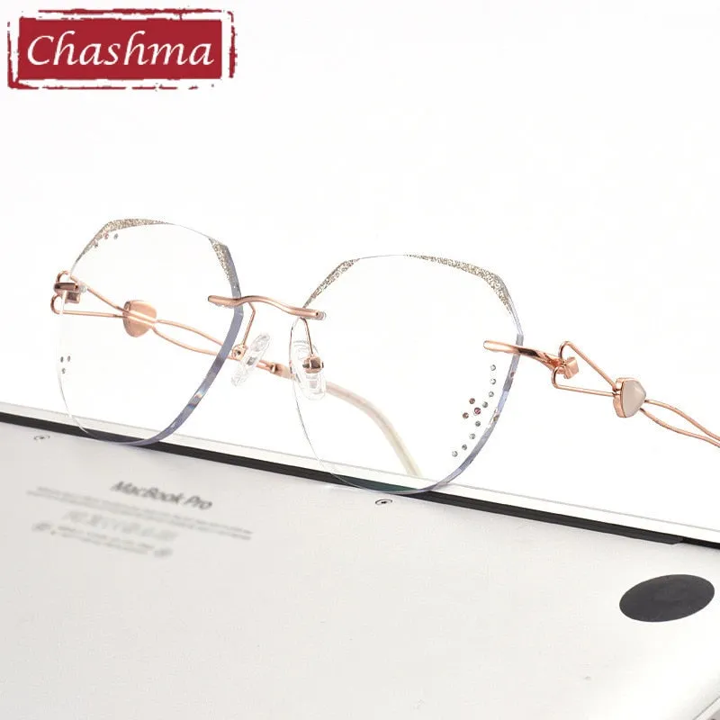 Chashma Women's Rimless RoundTitanium Glitter Edged Eyeglasses 1066