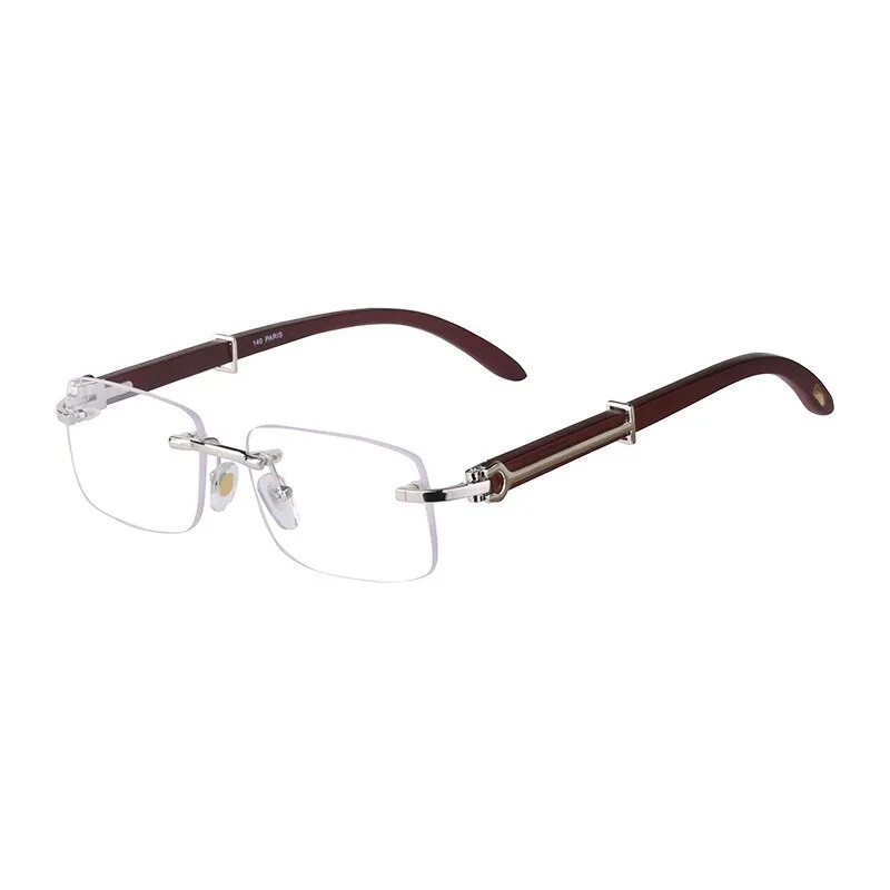 Cubojue Unisex Rimless Square Anti Blue Wooden Temple Reading Glasses