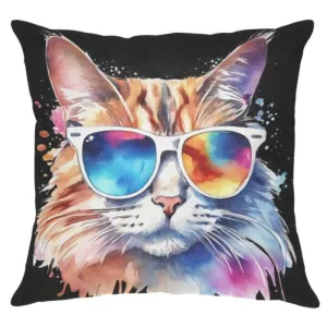 Cute Cat Pillowcase - Colorful Cat With Eyeglasses