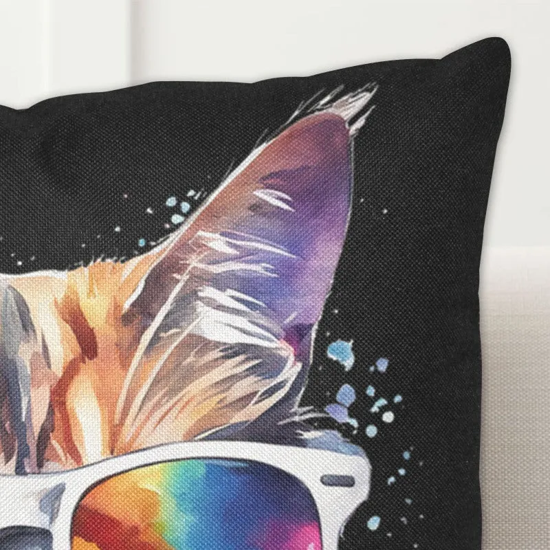 Cute Cat Pillowcase - Colorful Cat With Eyeglasses