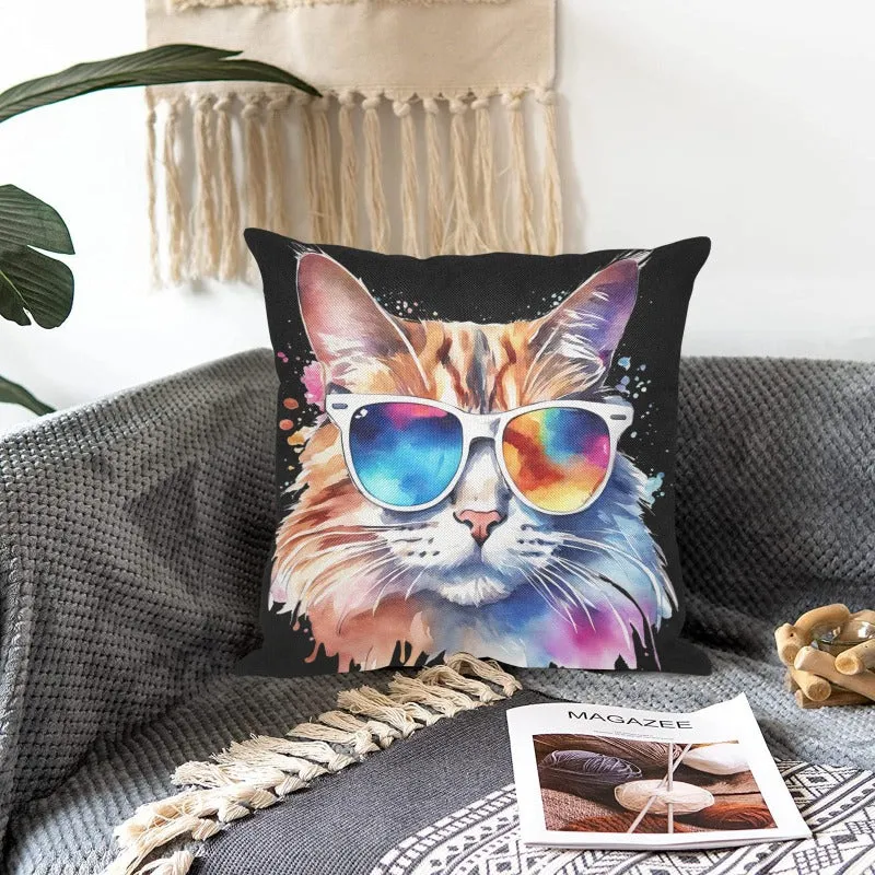 Cute Cat Pillowcase - Colorful Cat With Eyeglasses