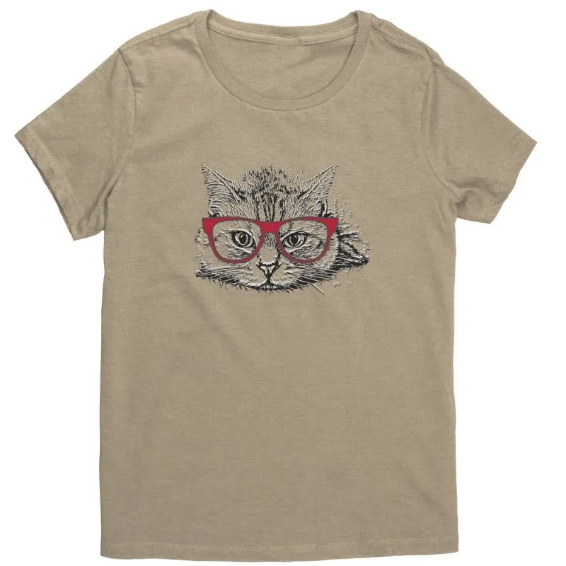 Cute Cat Shirt For Women - Cat With Eyeglasses