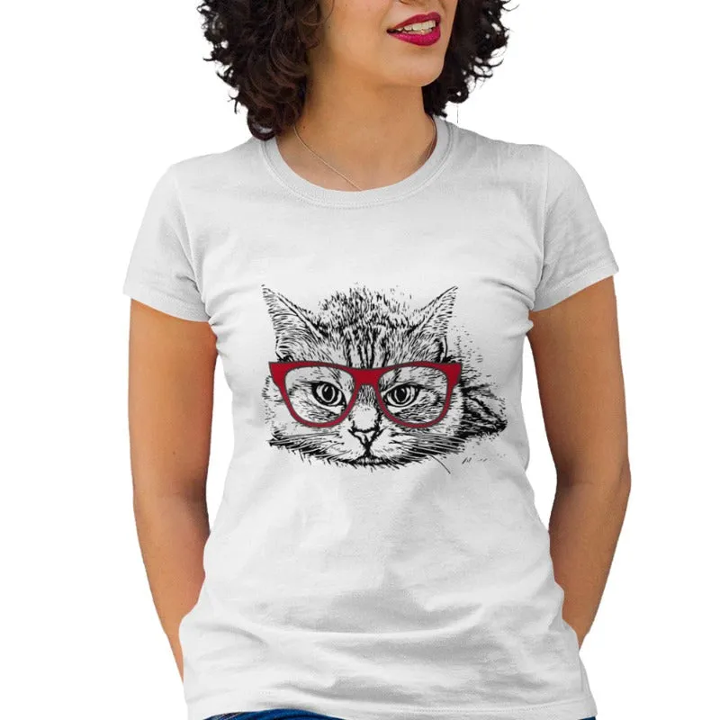 Cute Cat Shirt For Women - Cat With Eyeglasses