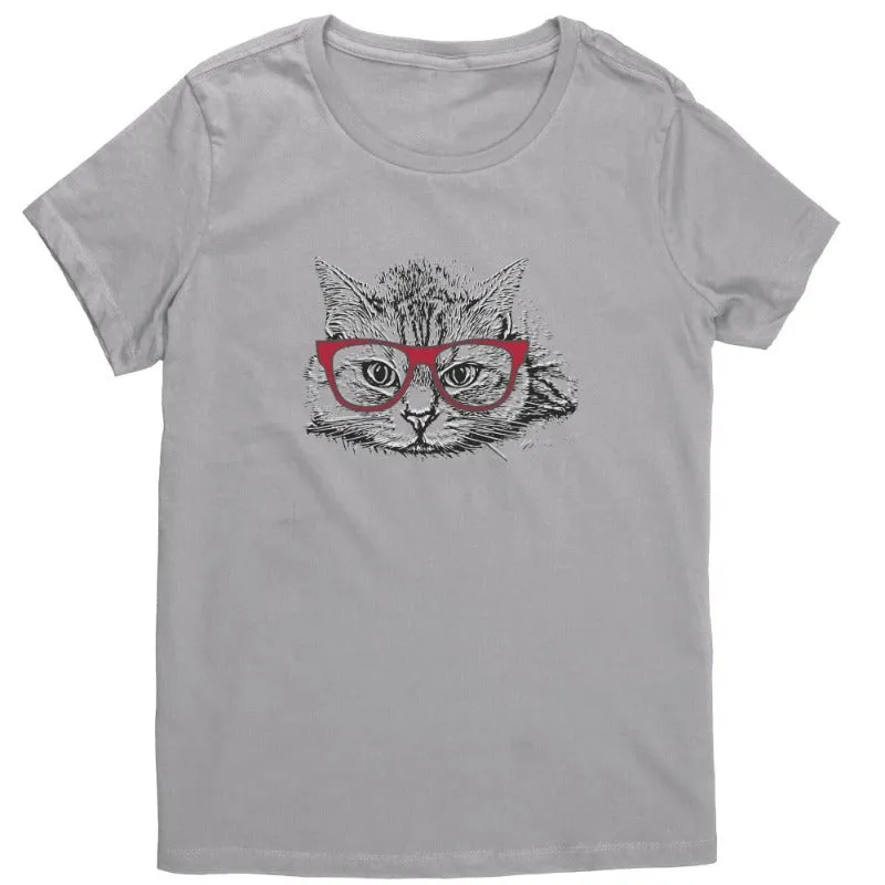 Cute Cat Shirt For Women - Cat With Eyeglasses