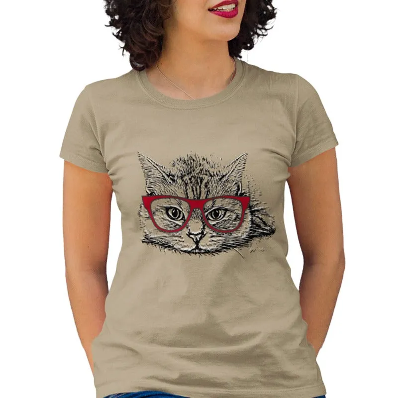 Cute Cat Shirt For Women - Cat With Eyeglasses