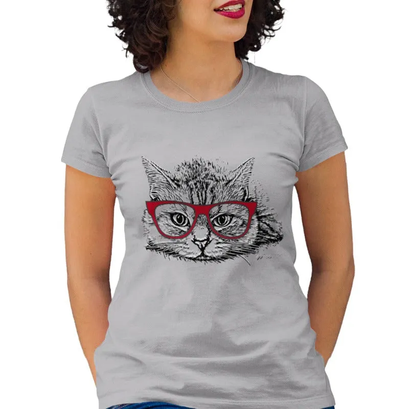 Cute Cat Shirt For Women - Cat With Eyeglasses