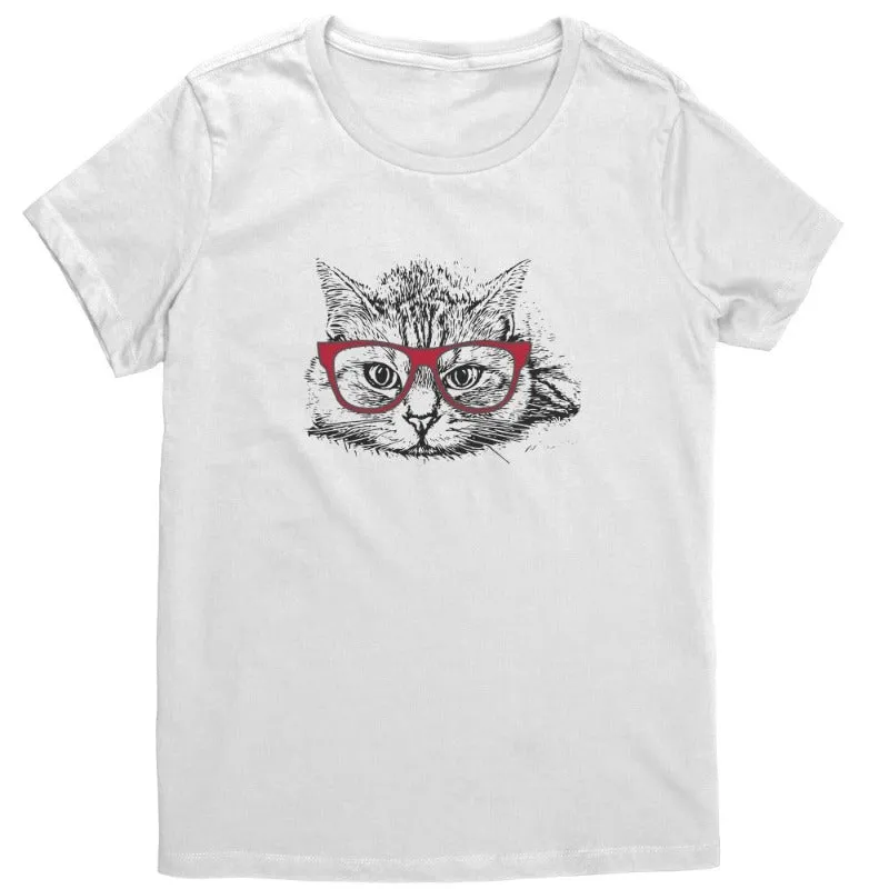 Cute Cat Shirt For Women - Cat With Eyeglasses