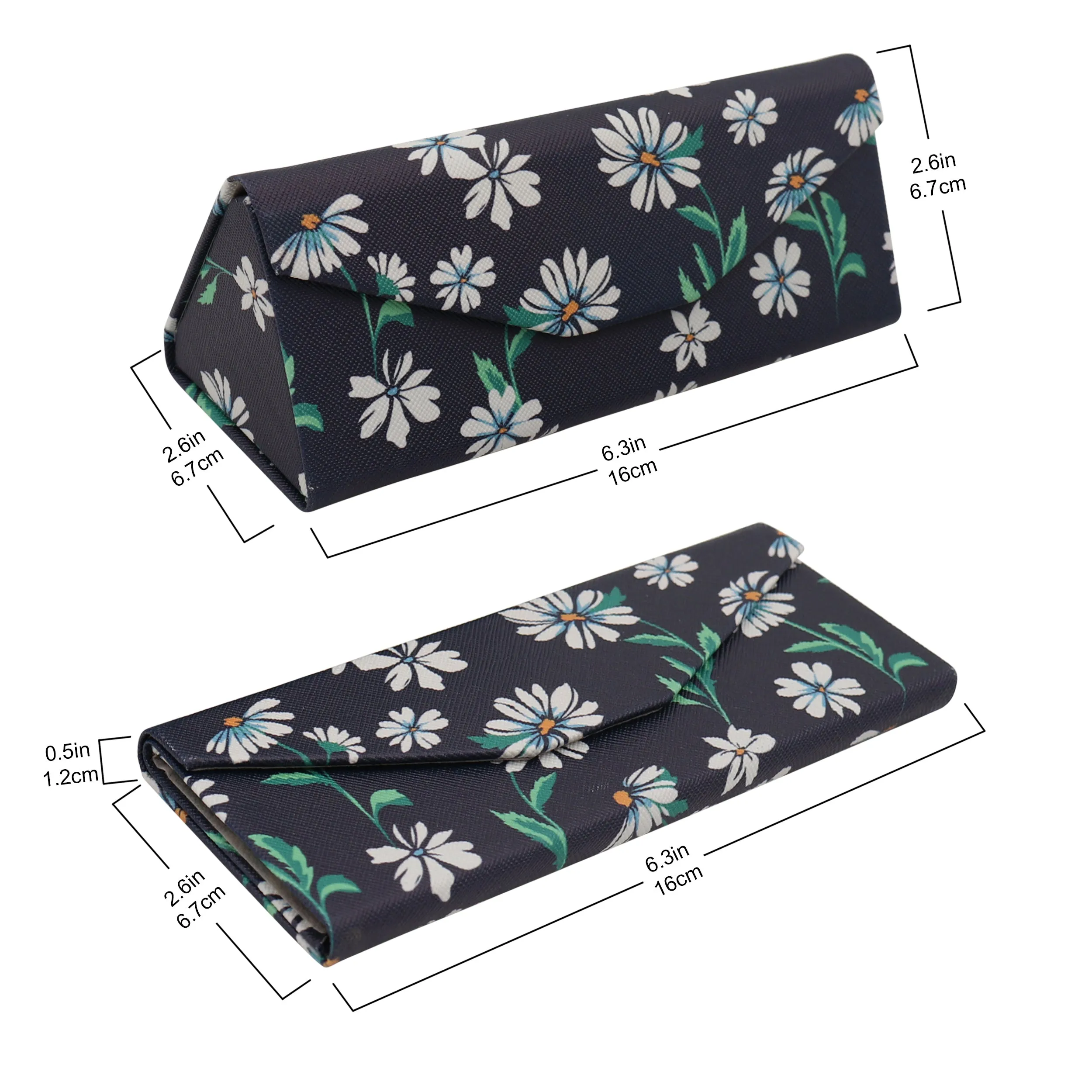 Daisy Flower Eyewear Glasses Case - Eco Leather Magnetic Folding Hard Case for Sunglasses, Eyeglasses, Reading Glasses