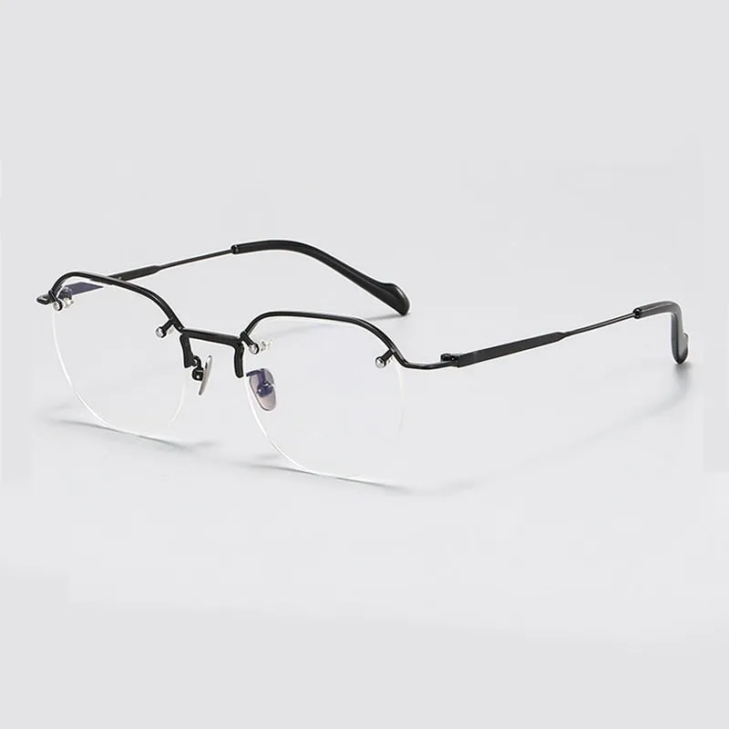 Gatenac Men's Full Rim Flat Top Round Titanium Eyeglasses Gxyj1071