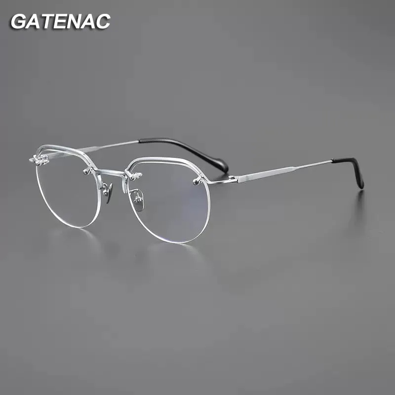 Gatenac Men's Full Rim Flat Top Round Titanium Eyeglasses Gxyj1071