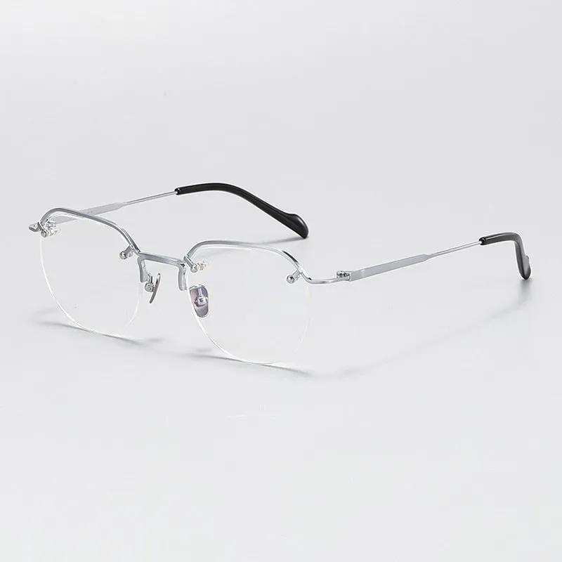 Gatenac Men's Full Rim Flat Top Round Titanium Eyeglasses Gxyj1071