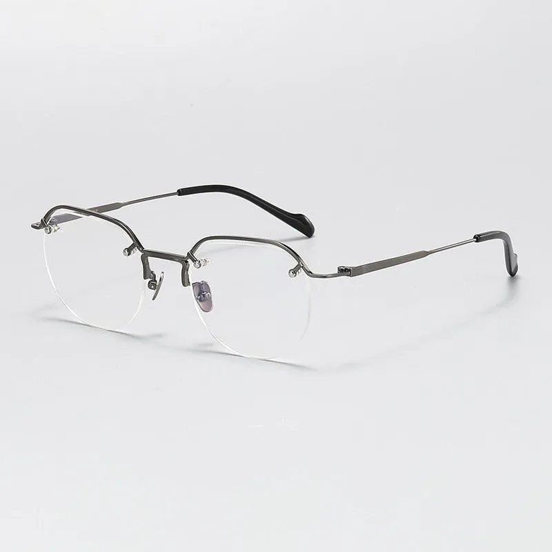 Gatenac Men's Full Rim Flat Top Round Titanium Eyeglasses Gxyj1071