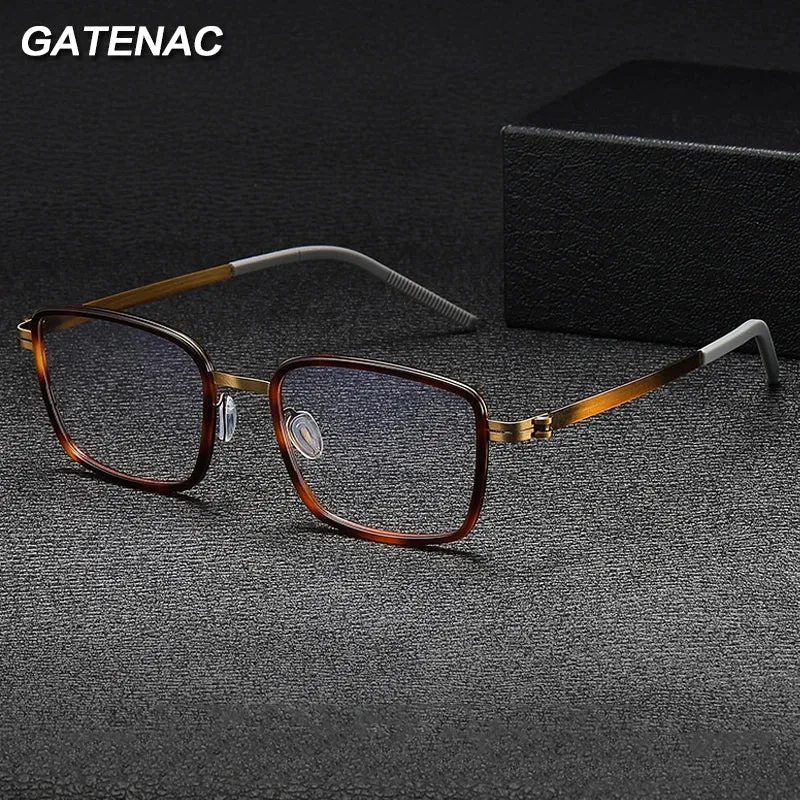 Gatenac Mens Full Rim Square Acetate Eyeglasses Gxyj-1186