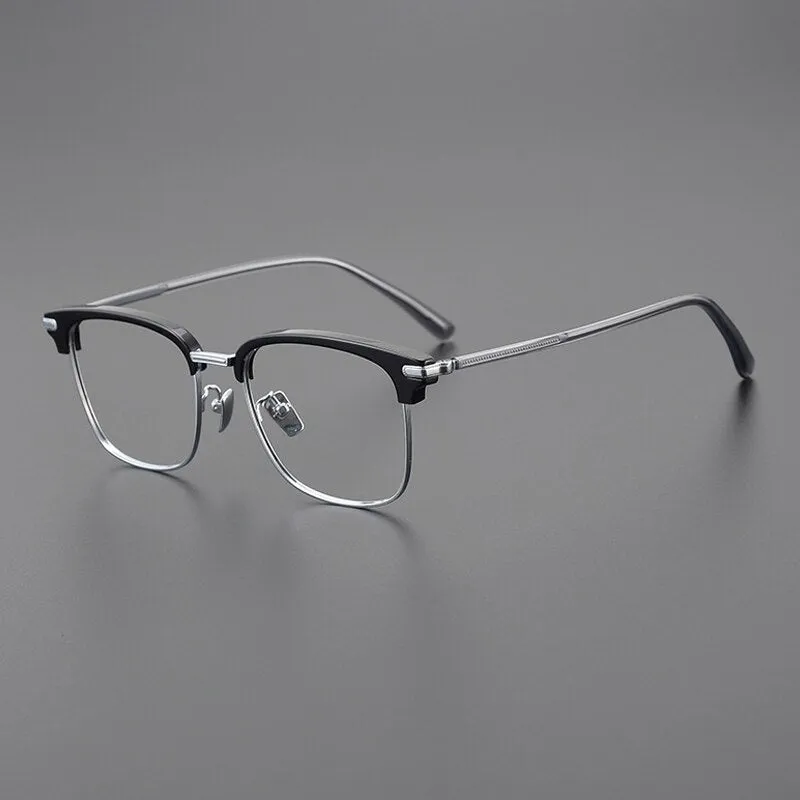 Gatenac Men's Full Rim Square Acetate Titanium Eyeglasses Gxyj1044