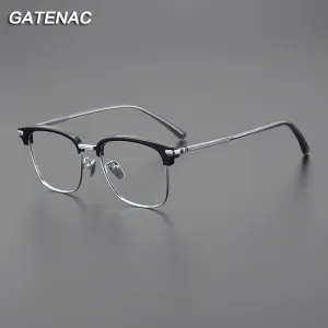 Gatenac Men's Full Rim Square Acetate Titanium Eyeglasses Gxyj1044