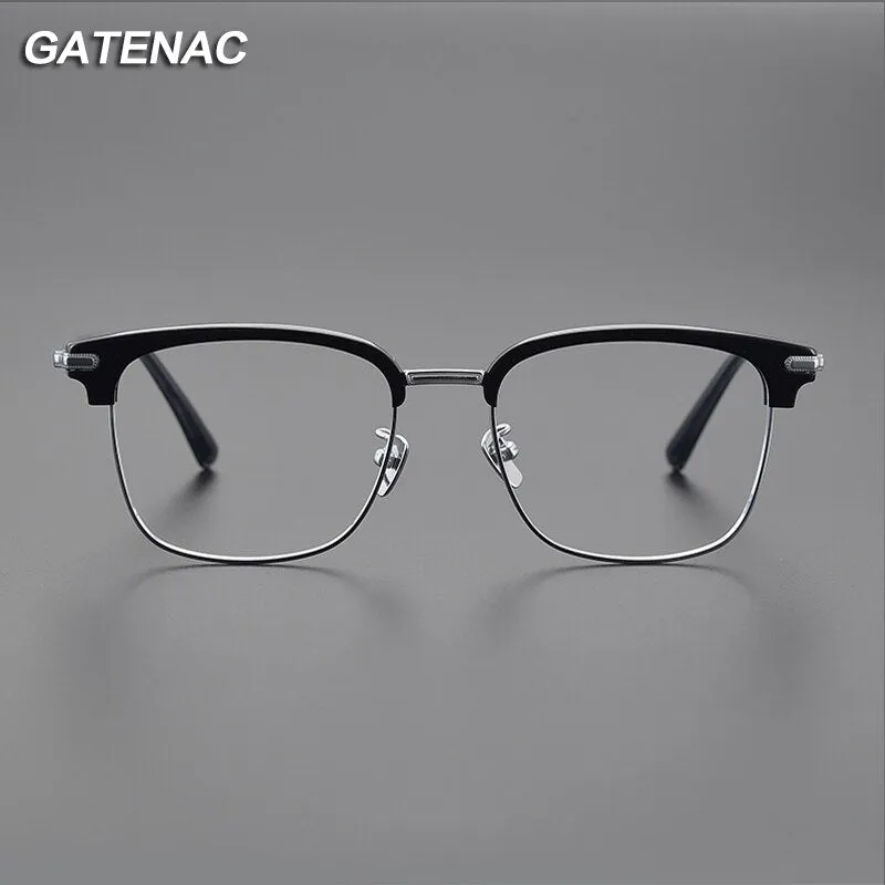 Gatenac Men's Full Rim Square Acetate Titanium Eyeglasses Gxyj1044