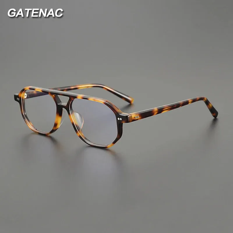 Gatenac Unisex Full Rim Flat Top Round Double Bridge Acetate Eyeglasses 1232