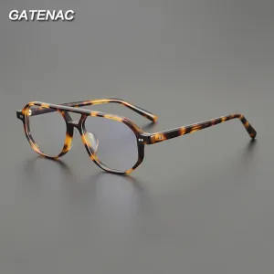 Gatenac Unisex Full Rim Flat Top Round Double Bridge Acetate Eyeglasses 1232