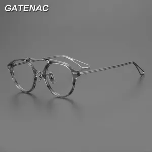 Gatenac Unisex Full Rim Oval Double Bridge Titanium Eyeglasses Gxyj925